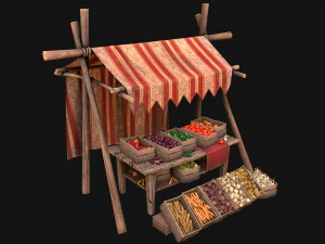 Medieval Market Stalls Tent Pack Fruit and Vegetable 3D Model