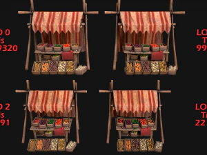 Medieval Market Stalls Tent Pack Fruit and Vegetable 3D Model