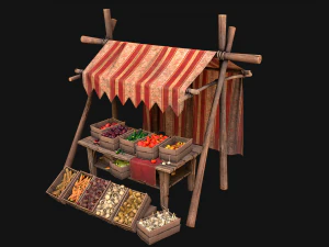 Medieval Market Stalls Tent Pack Fruit and Vegetable 3D Model