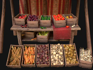 Medieval Market Stalls Tent Pack Fruit and Vegetable 3D Model