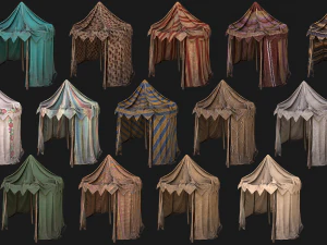 Medieval Market Stalls Cylindrical Tent Fruits Vegetables 3D Model