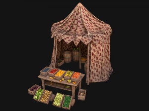 Medieval Market Stalls Cylindrical Tent Fruits Vegetables 3D Model