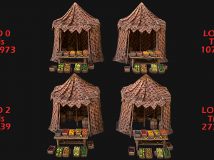Medieval Market Stalls Cylindrical Tent Fruits Vegetables Model 3D
