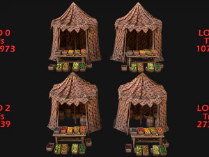 Medieval Market Stalls Cylindrical Tent Fruits Vegetables 3D Model