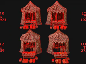 Medieval Market Stalls Cylindrical Tent Fruits Vegetables 3D Model