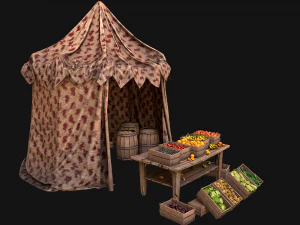 Medieval Market Stalls Cylindrical Tent Fruits Vegetables 3D Model