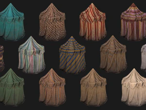 Medieval Market Stalls Cylindrical Tent Fruits Vegetables 3D Model