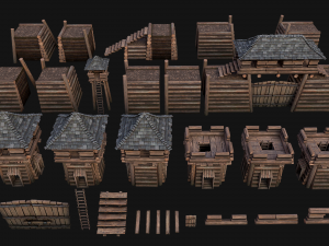 Medieval Wooden Fort Castle Constructor 3D Modell