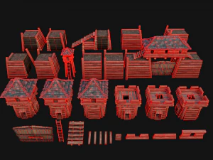 Medieval Wooden Fort Castle Constructor 3D Model