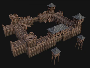 Medieval Wooden Fort Castle Constructor 3D Model
