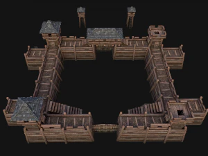 Medieval Wooden Fort Castle Constructor 3D Model