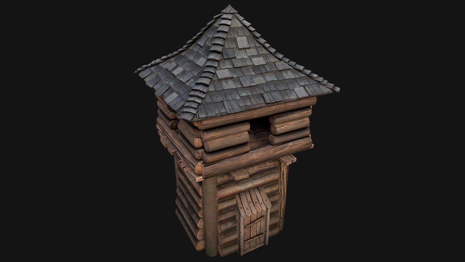 Medieval Wooden Tower with Roof 3D Model .c4d .max .obj .3ds .fbx .stl .blend 