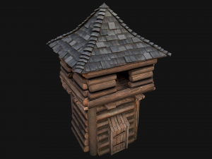 Medieval Wooden Tower with Roof Model 3D