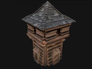 Medieval Wooden Tower with Roof 3D Model