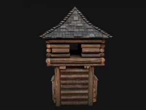 Medieval Wooden Tower with Roof 3D Model