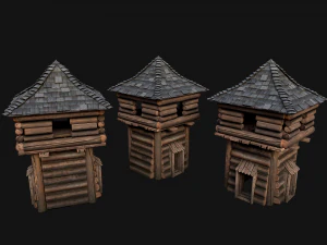 Medieval Wooden Tower with Roof 3D Model