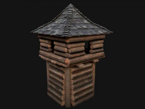 Medieval Wooden Tower with Roof 3D Model