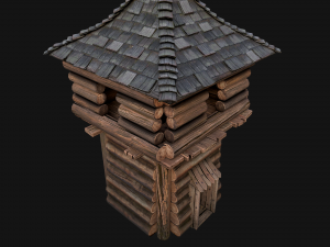 Medieval Wooden Tower with Roof Model 3D