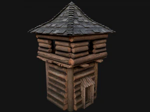 Medieval Wooden Tower with Roof 3D Model