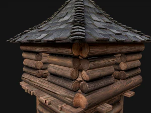 Medieval Wooden Tower with Roof 3D Model