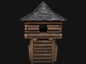 Medieval Wooden Tower with Roof Model 3D
