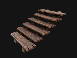 Medieval Wooden Stairs threshold 3D Model