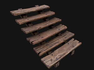 Medieval Wooden Stairs threshold 3D Model