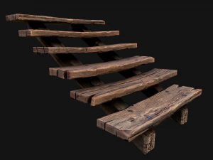 Medieval Wooden Stairs threshold 3D Model
