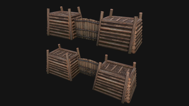 Medieval Fortress Gate with Wooden Wall Modelo 3D .c4d .max .obj .3ds .fbx .stl .blend 