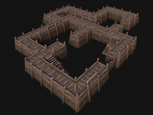 Wooden Castle Fort Walls Modular Model 3D
