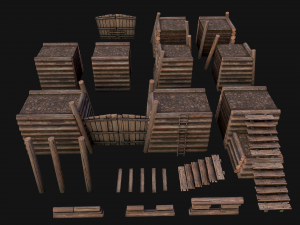 Wooden Castle Fort Walls Modular 3D मॉडल