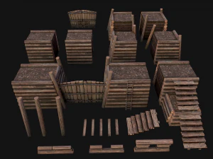 Wooden Castle Fort Walls Modular 3D Model