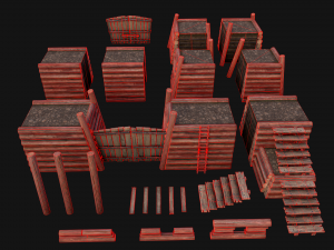 Wooden Castle Fort Walls Modular 3D मॉडल