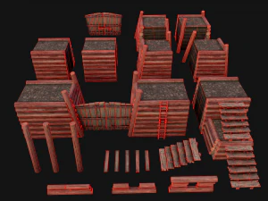 Wooden Castle Fort Walls Modular 3D Model