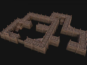 Wooden Castle Fort Walls Modular 3D Model