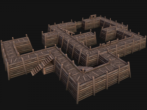 Wooden Castle Fort Walls Modular 3D मॉडल