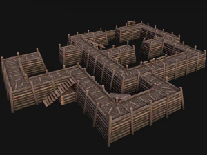 Wooden Castle Fort Walls Modular 3D Model
