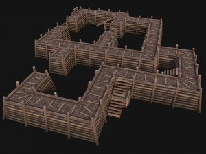 Wooden Castle Fort Walls Modular 3D मॉडल