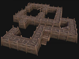 Wooden Castle Fort Walls Modular 3D Model