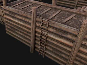 Wooden Castle Fort Walls Modular 3D Model
