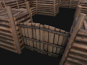 Wooden Castle Fort Walls Modular 3D Model