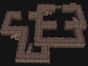 Wooden Castle Fort Walls Modular 3D मॉडल