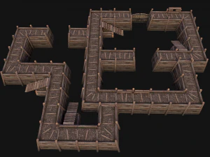 Wooden Castle Fort Walls Modular 3D Model