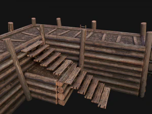 Wooden Castle Fort Walls Modular 3D Model
