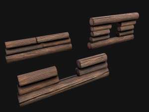 Wooden Castle Fort Walls Modular 3D मॉडल