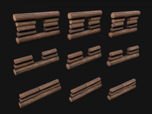 Wooden Castle Fort Walls Modular 3D Model