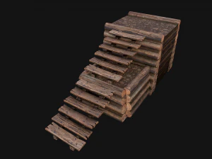 Wooden Castle Fort Walls Modular 3D Model