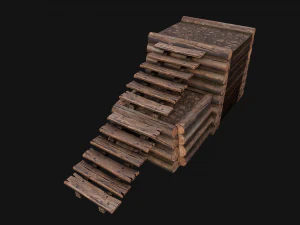 Wooden Castle Fort Walls Modular 3D Model