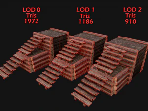 Wooden Castle Fort Walls Modular 3D Model