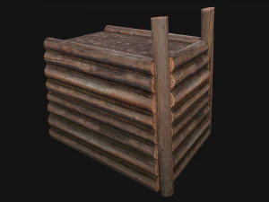 Wooden Castle Fort Walls Modular 3D Model